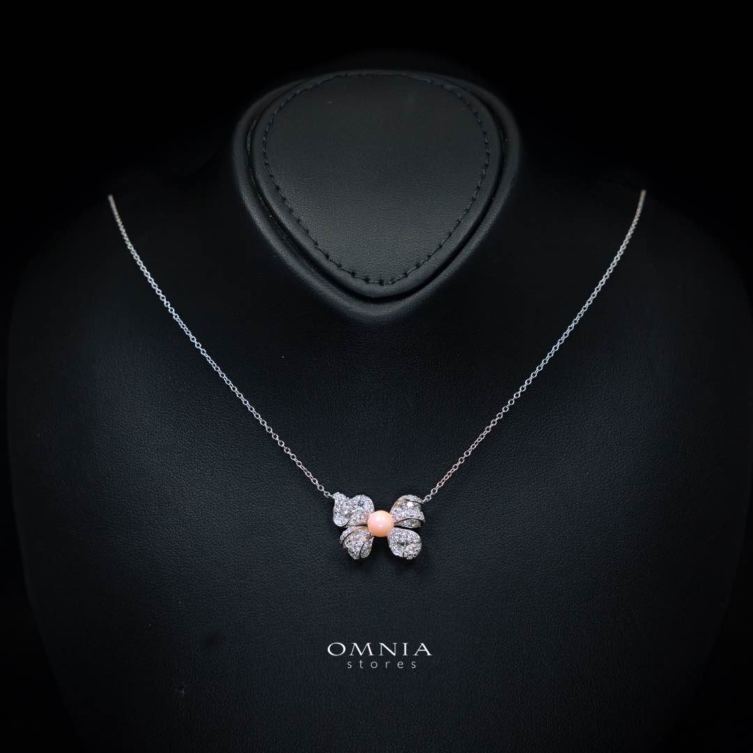 Omnia Coral Butterfly Necklace in 92.5 Silver with High Quality Simulated Diamonds - OMNIASTORES UAE