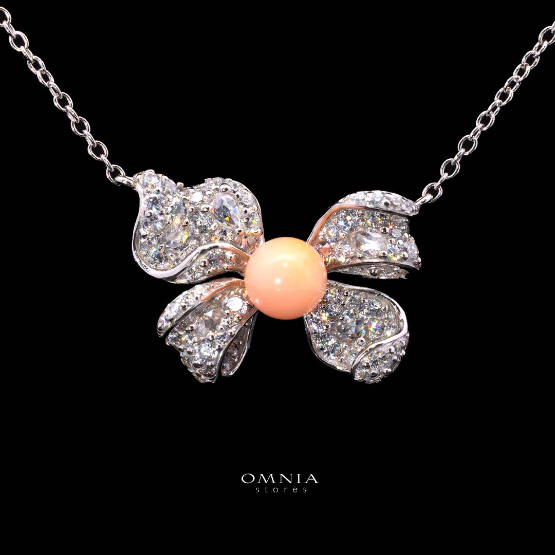 Omnia Coral Butterfly Necklace in 92.5 Silver with High Quality Simulated Diamonds - OMNIASTORES UAE