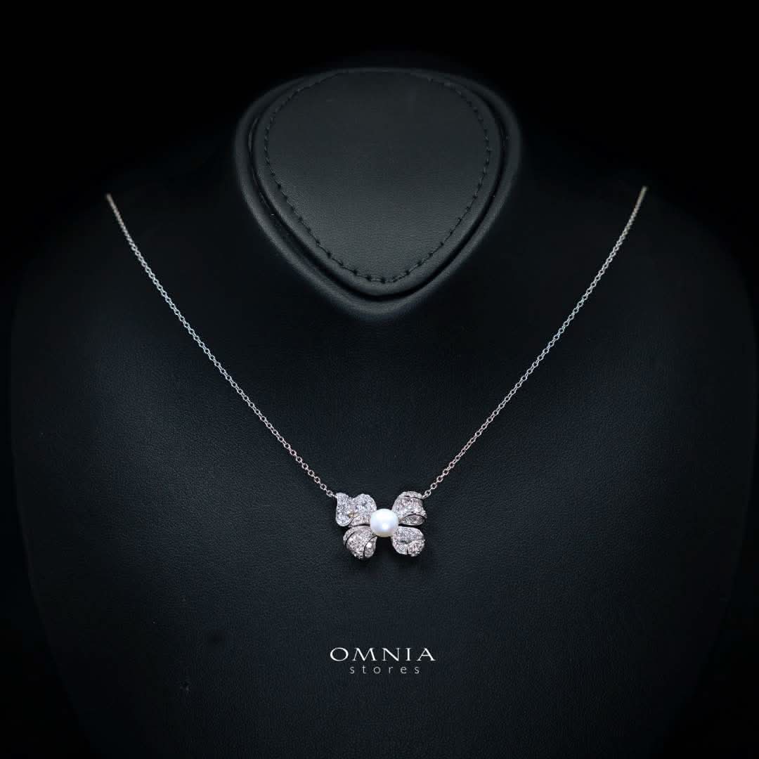 Omnia Pearl Butterfly Necklace in 92.5 Silver with High Quality Simulated Diamonds