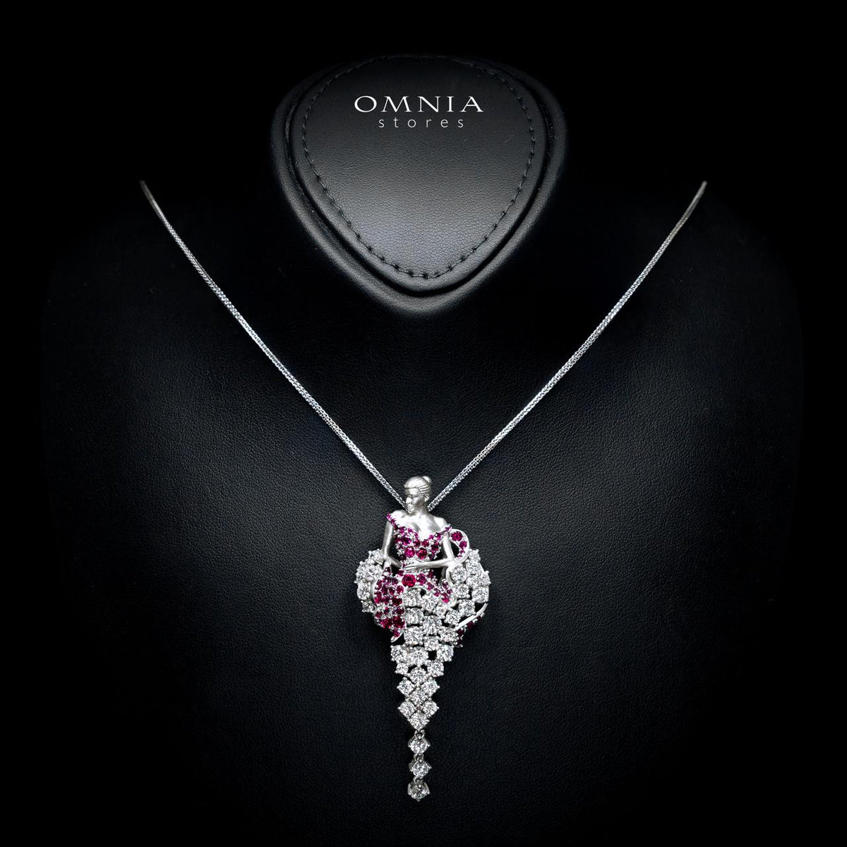 Alodia Ruby Red Necklace with Certified Premium Simulated Diamonds in 925 Sterling Silver