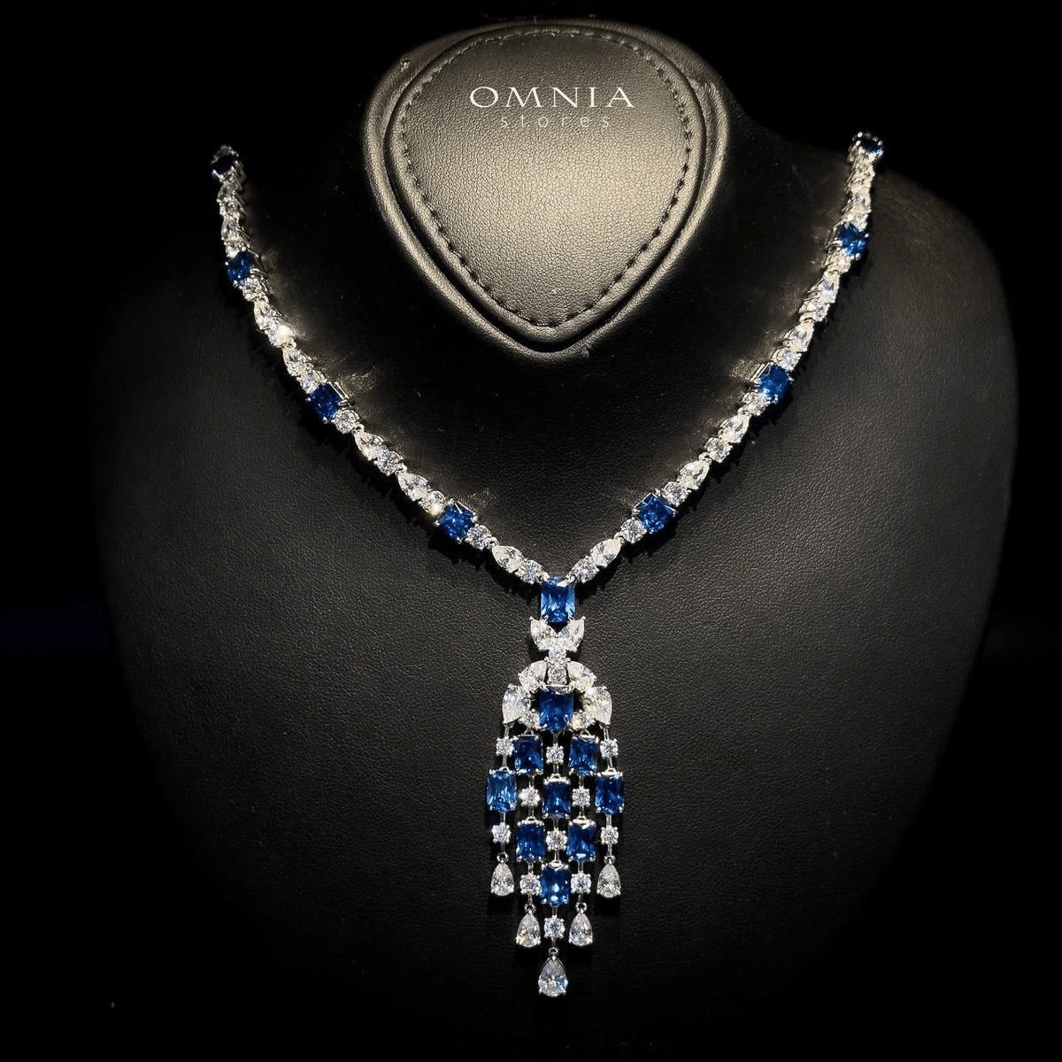 Omnia Israa Blue Necklace In 92.5 Silver High Quality Simulated diamonds - OMNIASTORES UAE