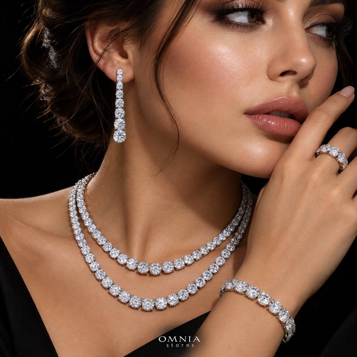 Omnia Ansa White Large Size Luxury Bridal Full Set in High Quality Simulated Diamonds Premium Rhodium Plated