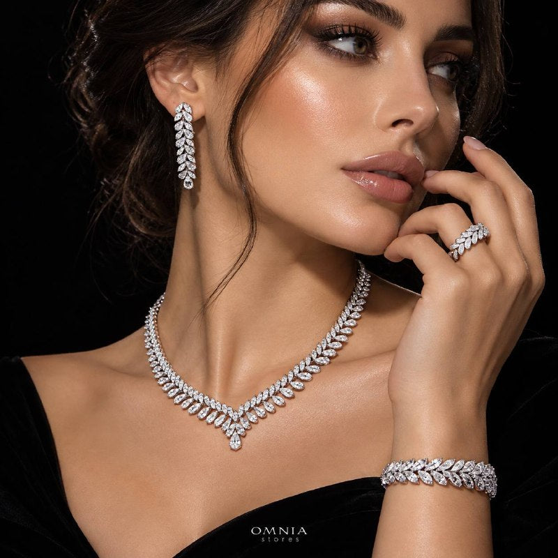 Omnia Aseel White Luxury Bridal Full Set in High Quality Zircon Stone Premium Rhodium Plated