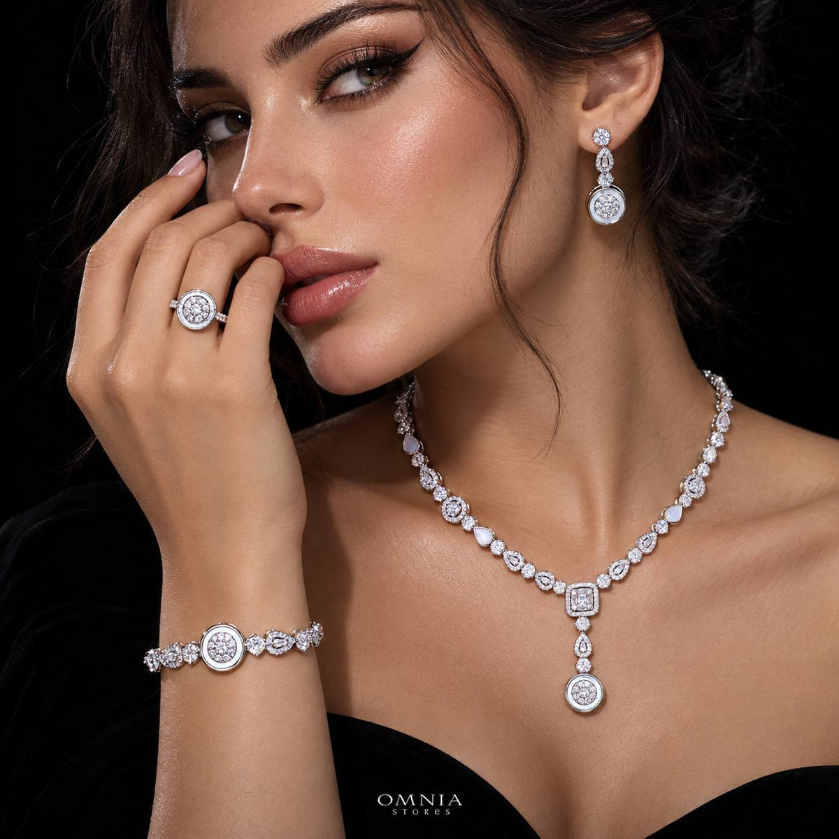 Omnia Asteria Luxury Bridal Full Set with High-Quality Zircon Stones and Premium Rhodium Plated