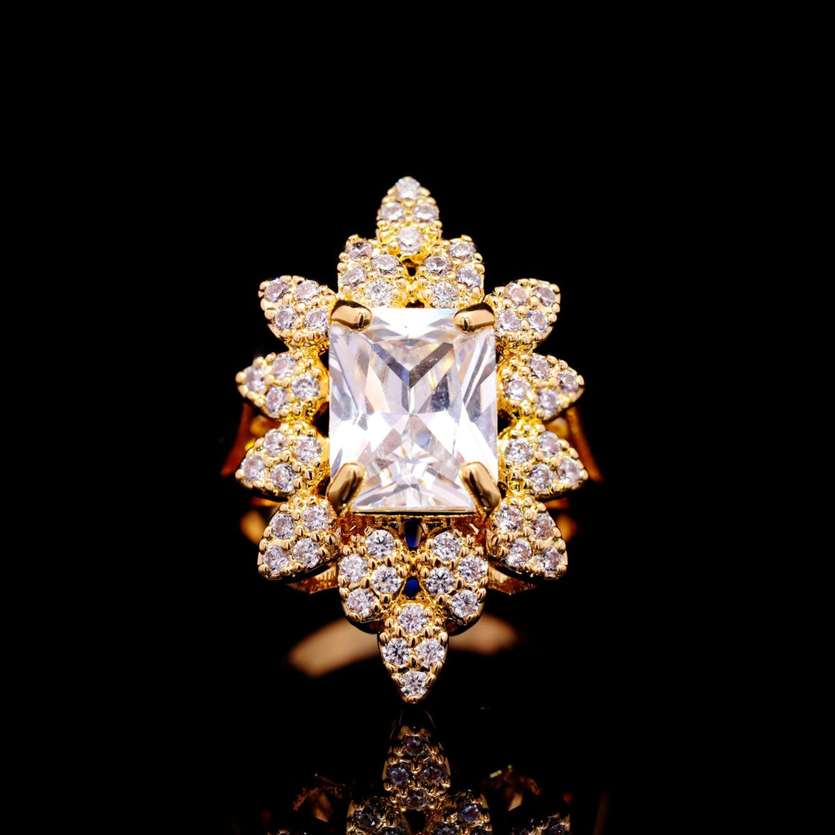 Blair Gold Bridal Full Set with Marquise and Emerald-Cut High-Quality Simulated Diamonds Premium Rhodium Plated