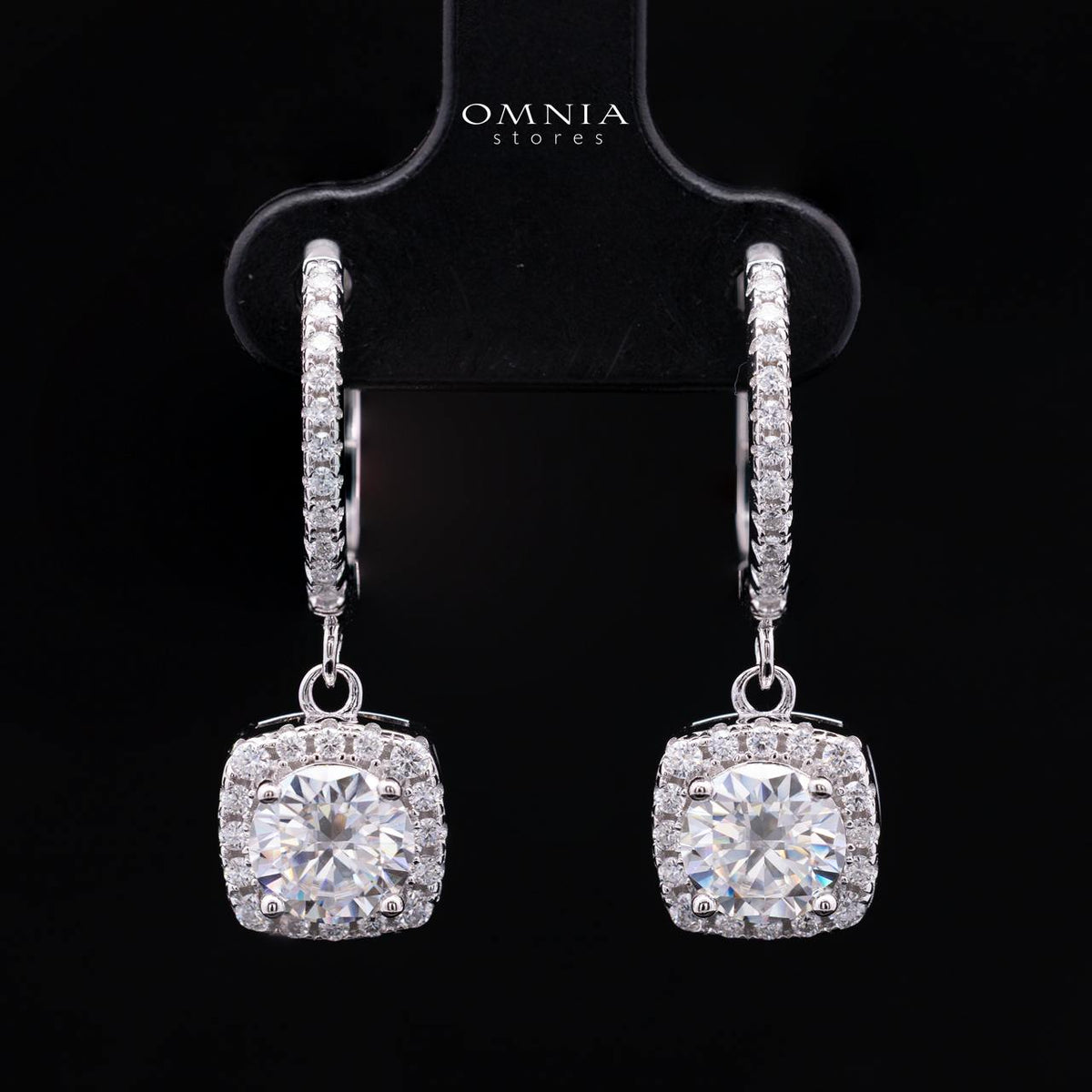 Stefania White Moissanite Drop Earrings with GRA Certificate – RD6.5mm (1ct), Rhodium-Plated 925 Sterling Silver