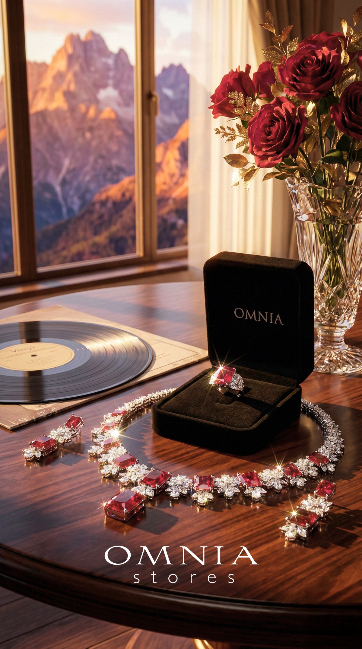 Omnia Charlene Red Bridal Full Set with Radiant and Pear-Cut High Quality Simulated Diamonds Premium Rhodium Plated - OMNIASTORES UAE
