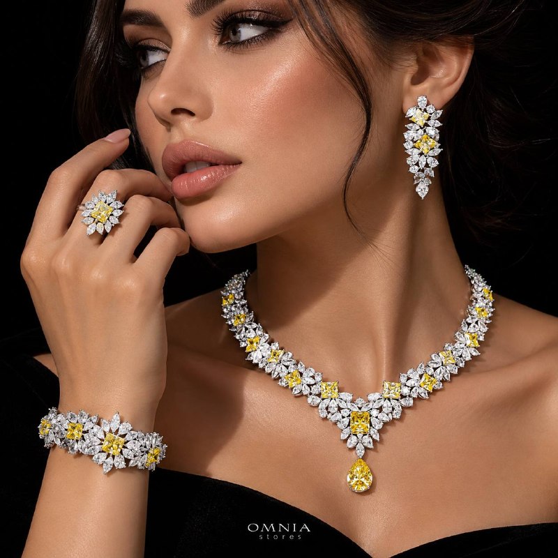Omnia Christine Yellow Luxury Bridal Full Set In High Quality Zircon Stone Premium Rhodium Plated