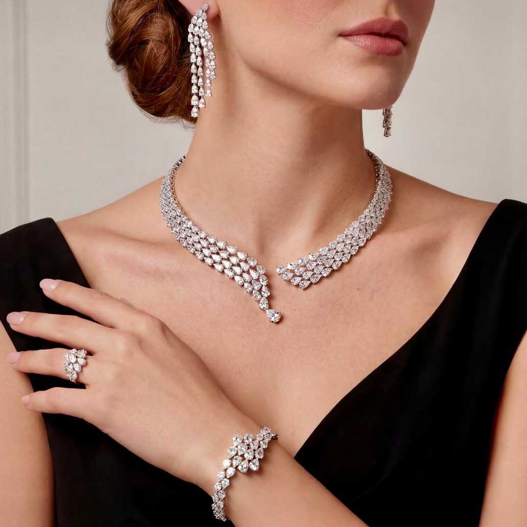 Omnia Ciara White Luxury Bridal Full Set in High Quality Rhodium Plated Zircon Stones - OMNIASTORES UAE