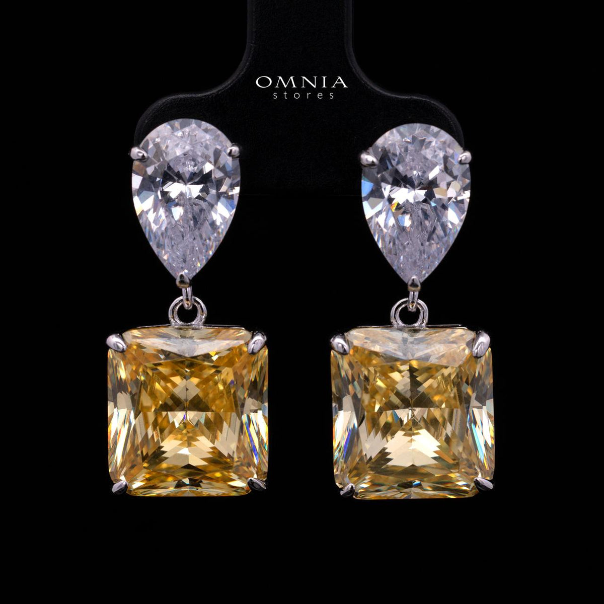 Bettina Yellow Drop Earrings in 925 Silver with High-Quality Simulated Diamond