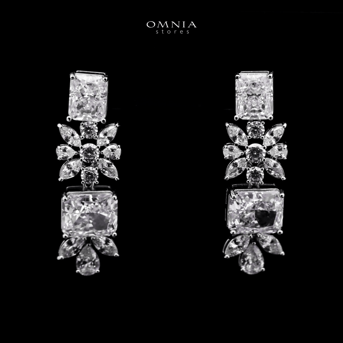 Omnia Charlotte Pure White Bridal Full Set with Emerald and Pear-Cut High-Quality Simulated Diamonds Rhodium Plated (16 cm only available in KSA)