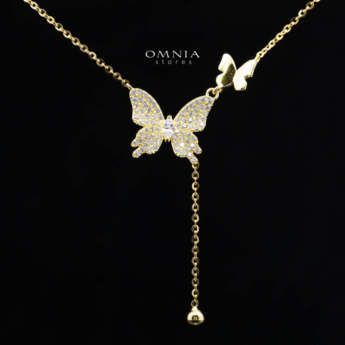 Kapri Gold Butterfly Motif Necklace and Earrings Set in 925 Sterling Silver with Premium Simulated Diamonds