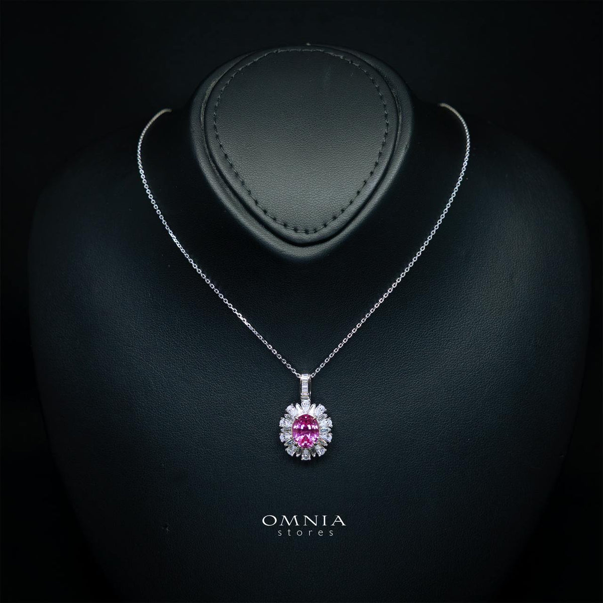 Kaitlynn Lab-Grown Pink Necklace with GRC Certificate, Oval 7×9mm in 925 Sterling Silver