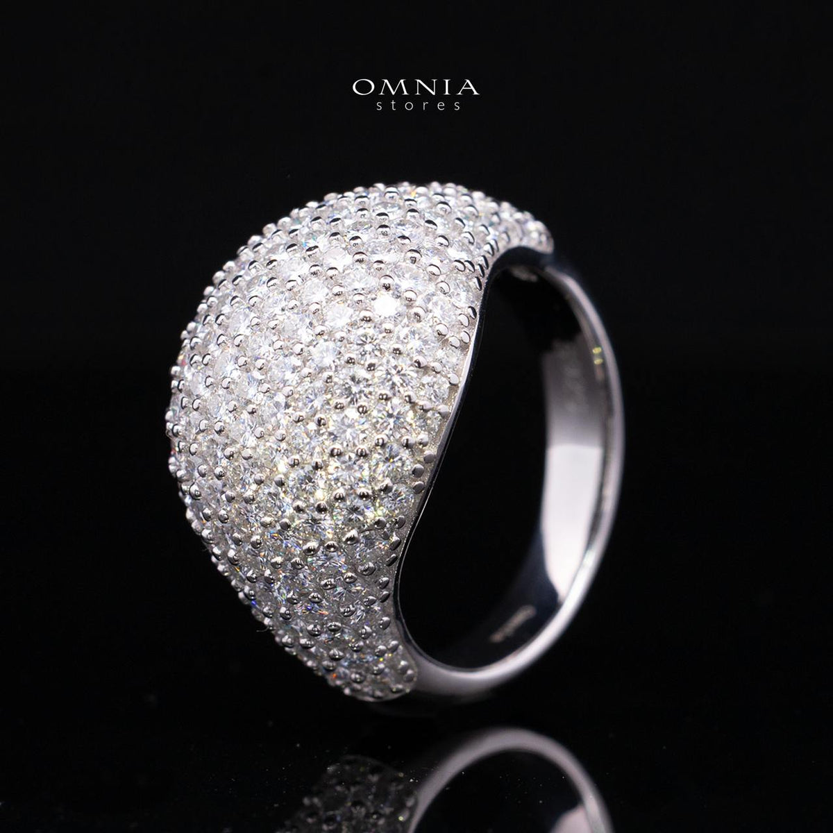 خاتم Galla White المويسانيتي بتصميم القبة العنقودية المميز – فضة 925 مطلية بالروديوم