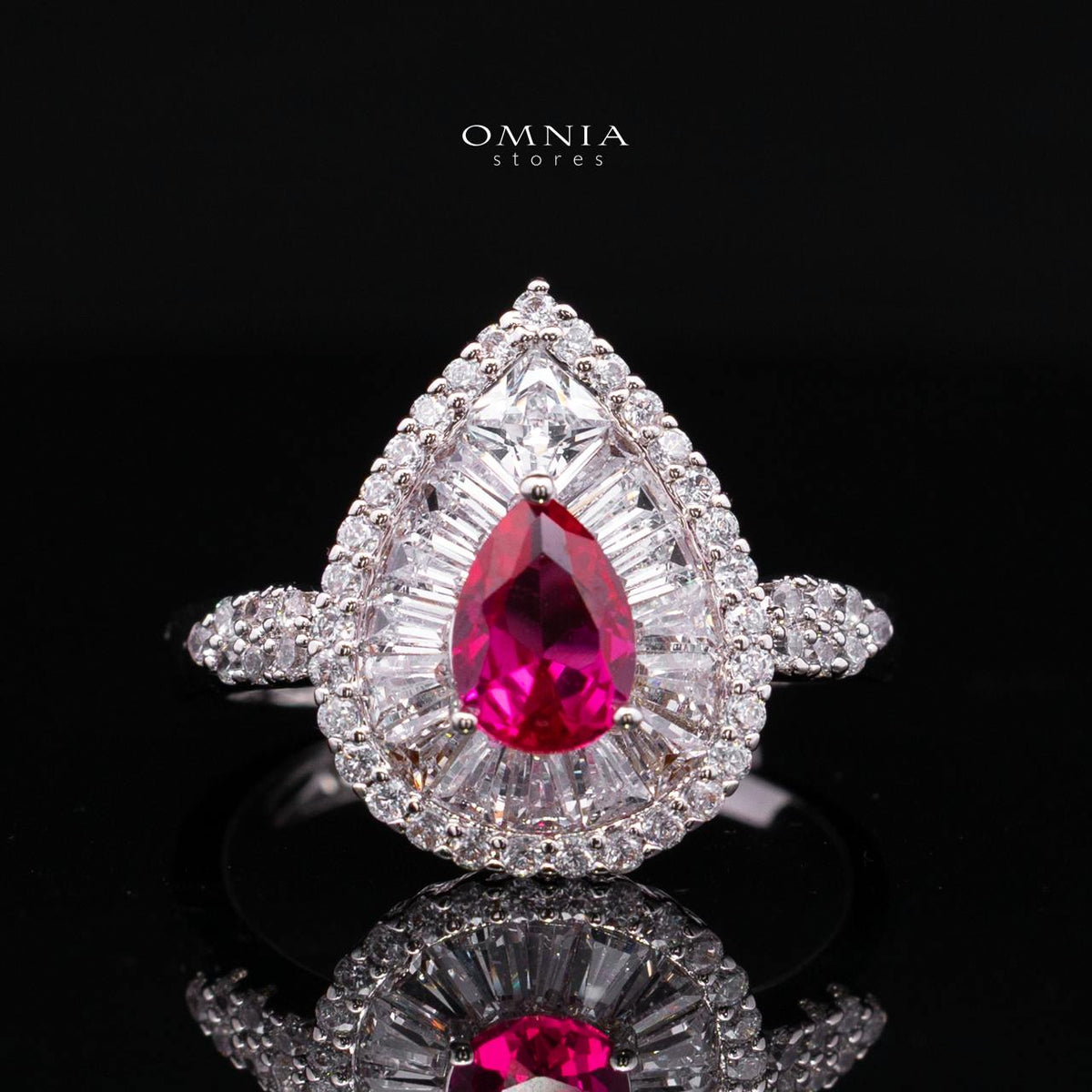 Valerie Red Luxury Bridal Full Set in High-Quality Rhodium-Plated Finish with Premium Zircon Stones