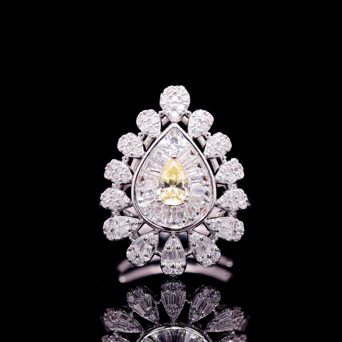 Omnia Ahad Bridal Yellow Long Chain Set In Rhodium Plated With High Quality Zircon Stones