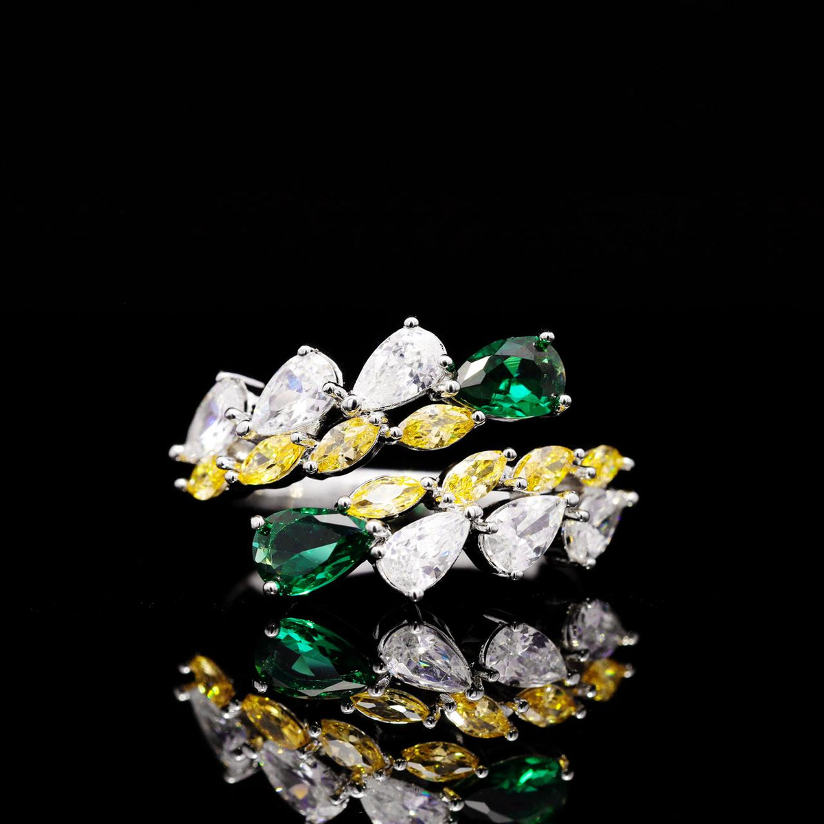 Ylana Yellow & Green Luxury Bridal Full Set with High-Quality Zircon Stones Rhodium Plated