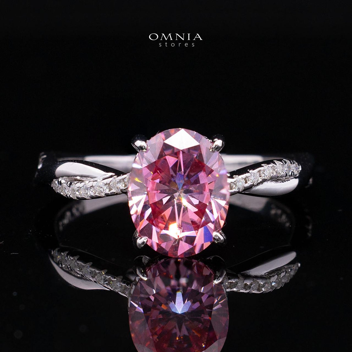 Joodi Pink Moissanite Ring with GRA Certificate Oval 6x8mm (2ct) – Twisted Pavé Band Design, 925 Sterling Silver