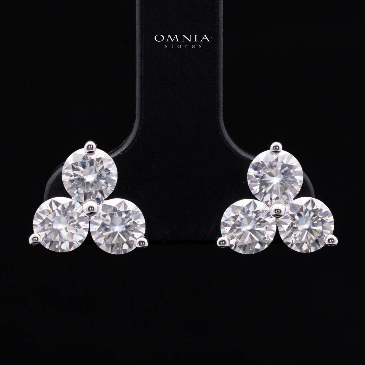 Hawiya White Moissanite Trilogy Cluster Stud Earrings with GRA Certificate – 5mm (0.5ct), Rhodium-Plated 925 Sterling Silver