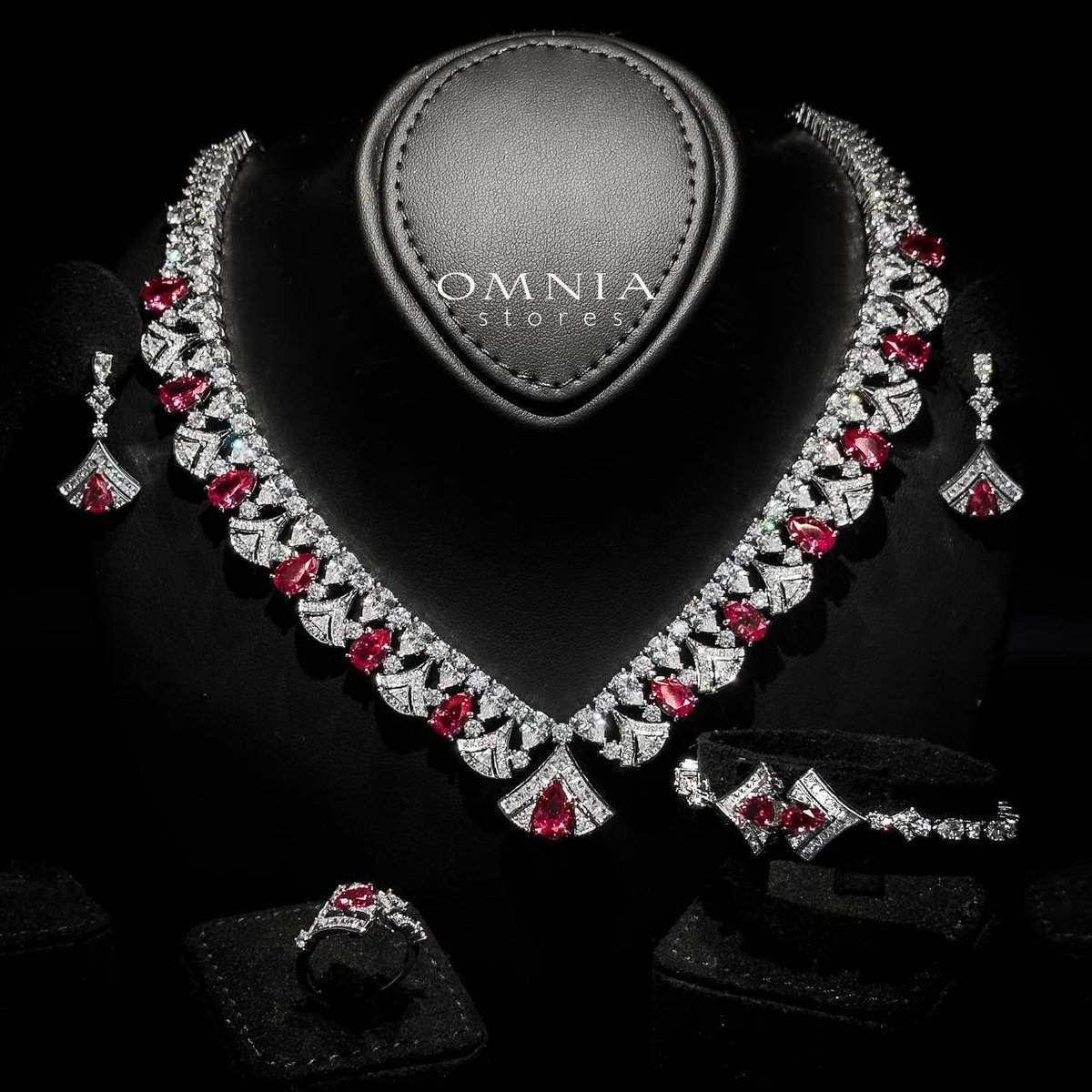 Omnia Elizabeth Maroon & White Luxury Full Jewelry Set