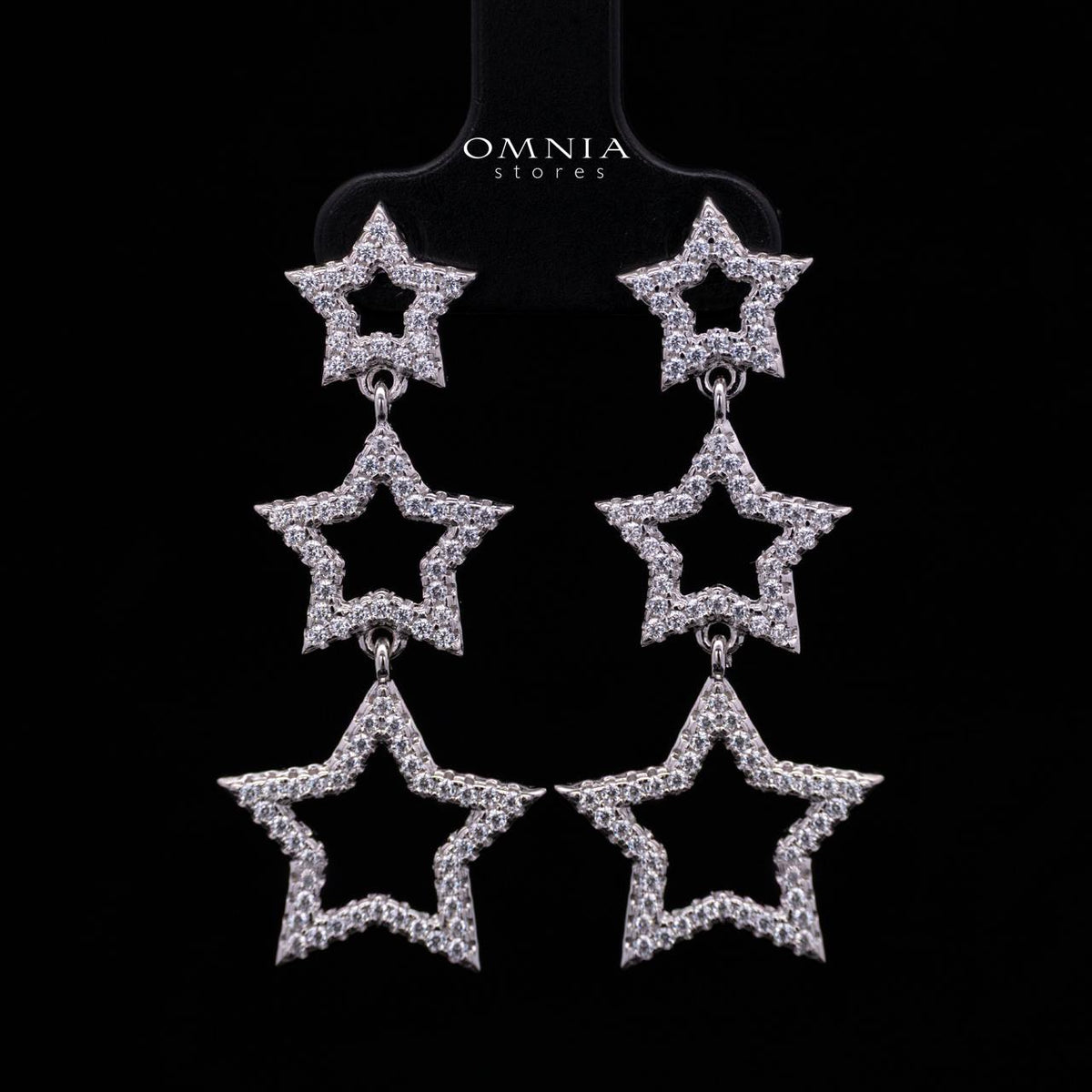 Kelahni Triple Star Drop Earrings — 925 Sterling Silver with Premium Simulated Diamonds