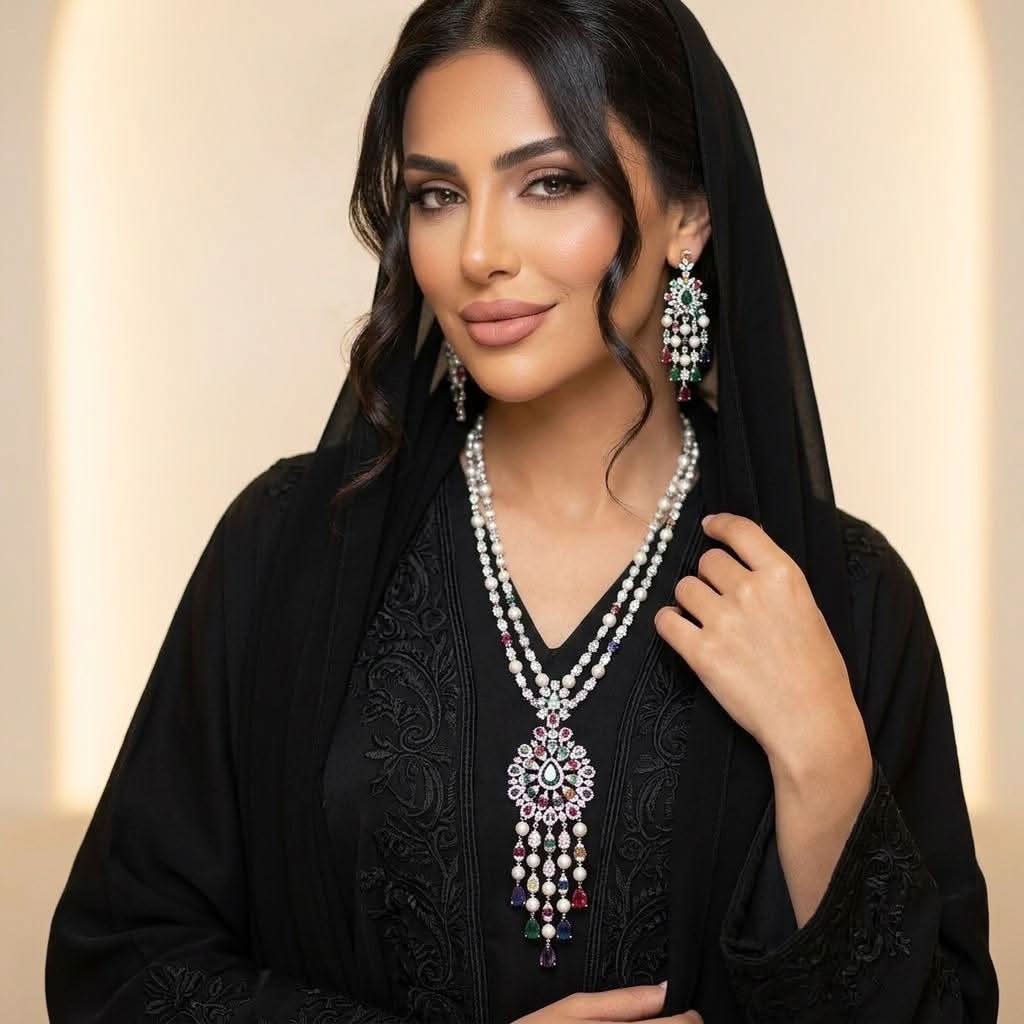 Omnia Inas White Long Chain Full Set Accessories In High Quality Zircon Stone Rhodium Plated