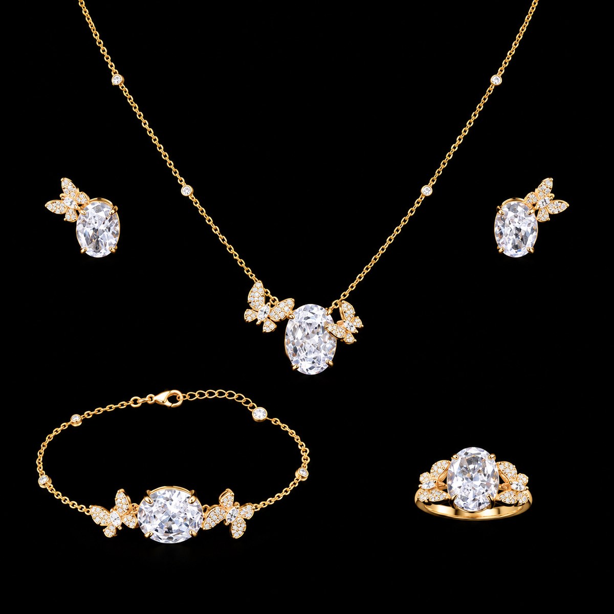 Omnia Maysun White Gold Plated Full Set In 925 Silver High Quality Simulated Diamonds