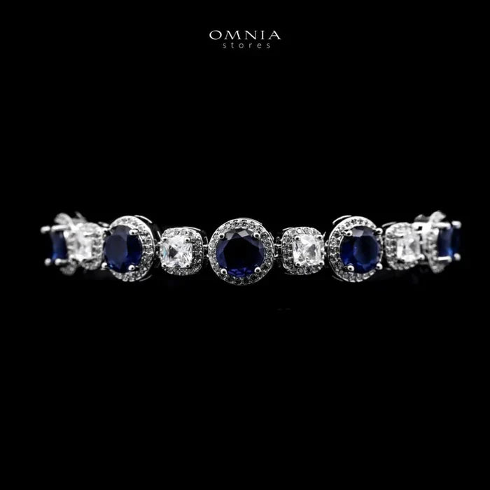 Omnia Lilian Blue Bridal Full Set in High Quality Simulated Diamonds Rhodium Plated