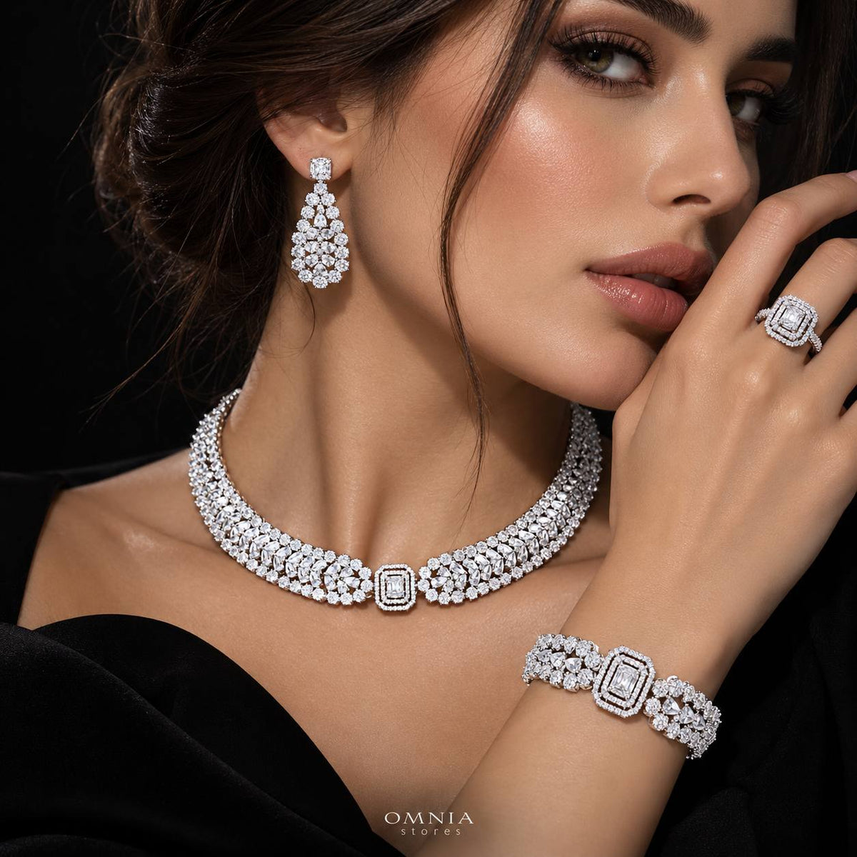 Marcella White Bridal Jewelry Set Premium Rhodium-Plated High-Quality Zircon Stones