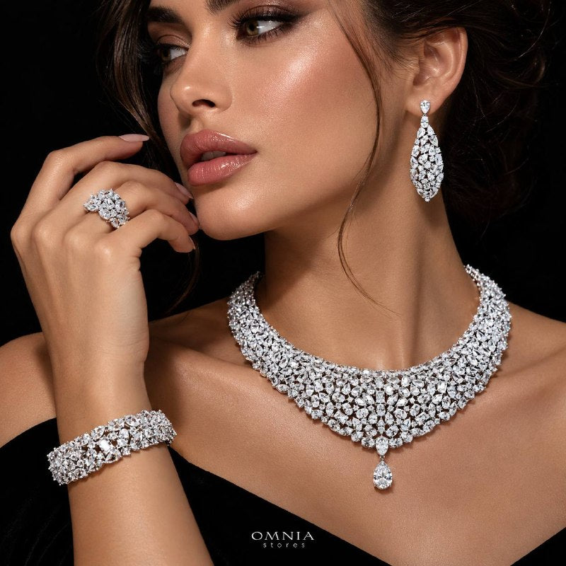 Omnia Maya White Luxury Bridal Full Set In High Quality Zircon Stone Premium Rhodium Plated