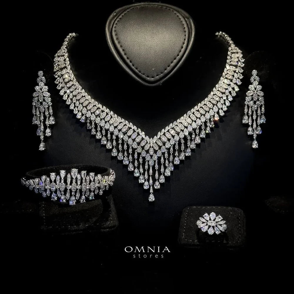 Omnia Miyah White Luxury Bridal Full Set in High Quality Rhodium Plated Zircon Stones