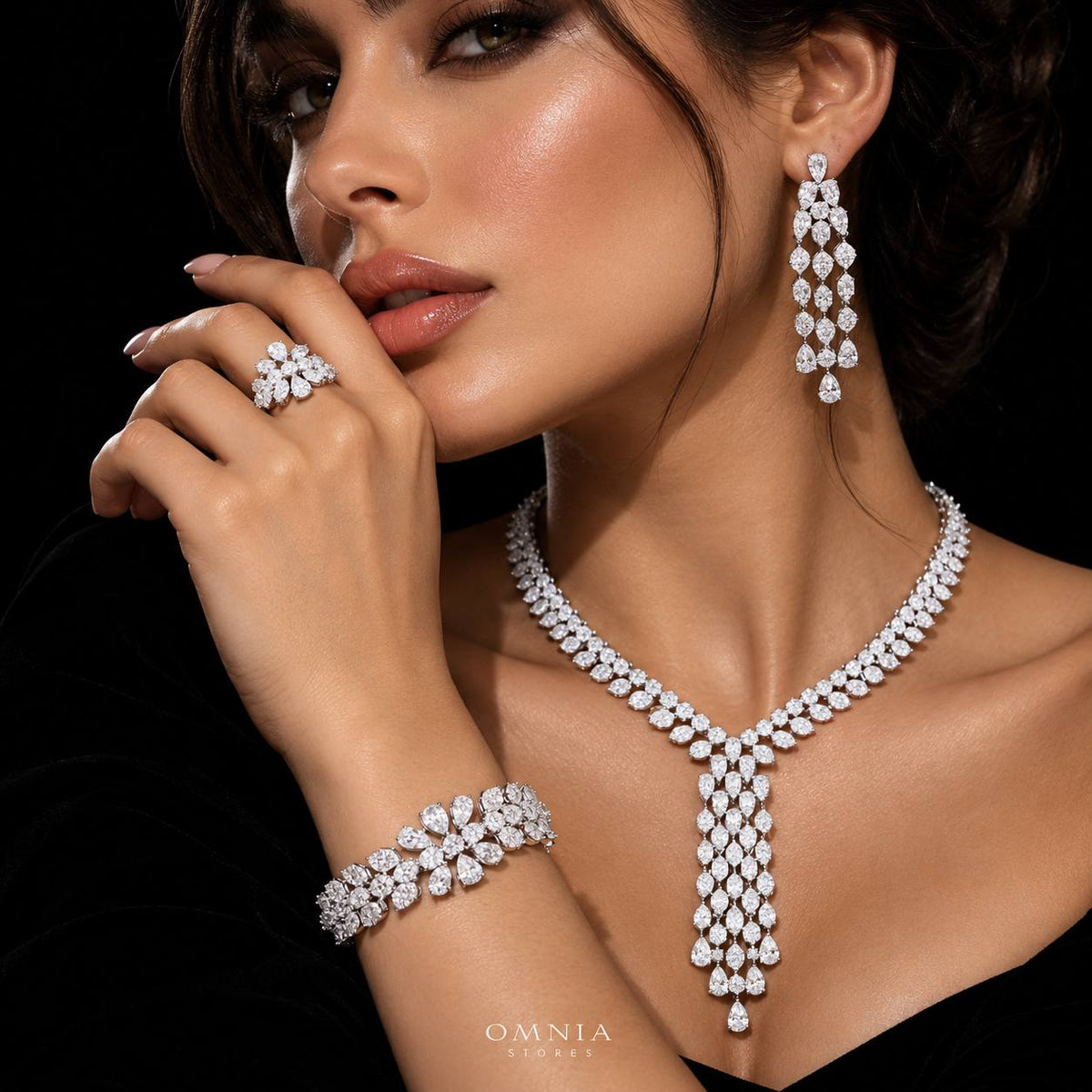 Omnia Myla White Luxury Bridal Full Set in High Quality Zircon Stone Premium Rhodium Plated