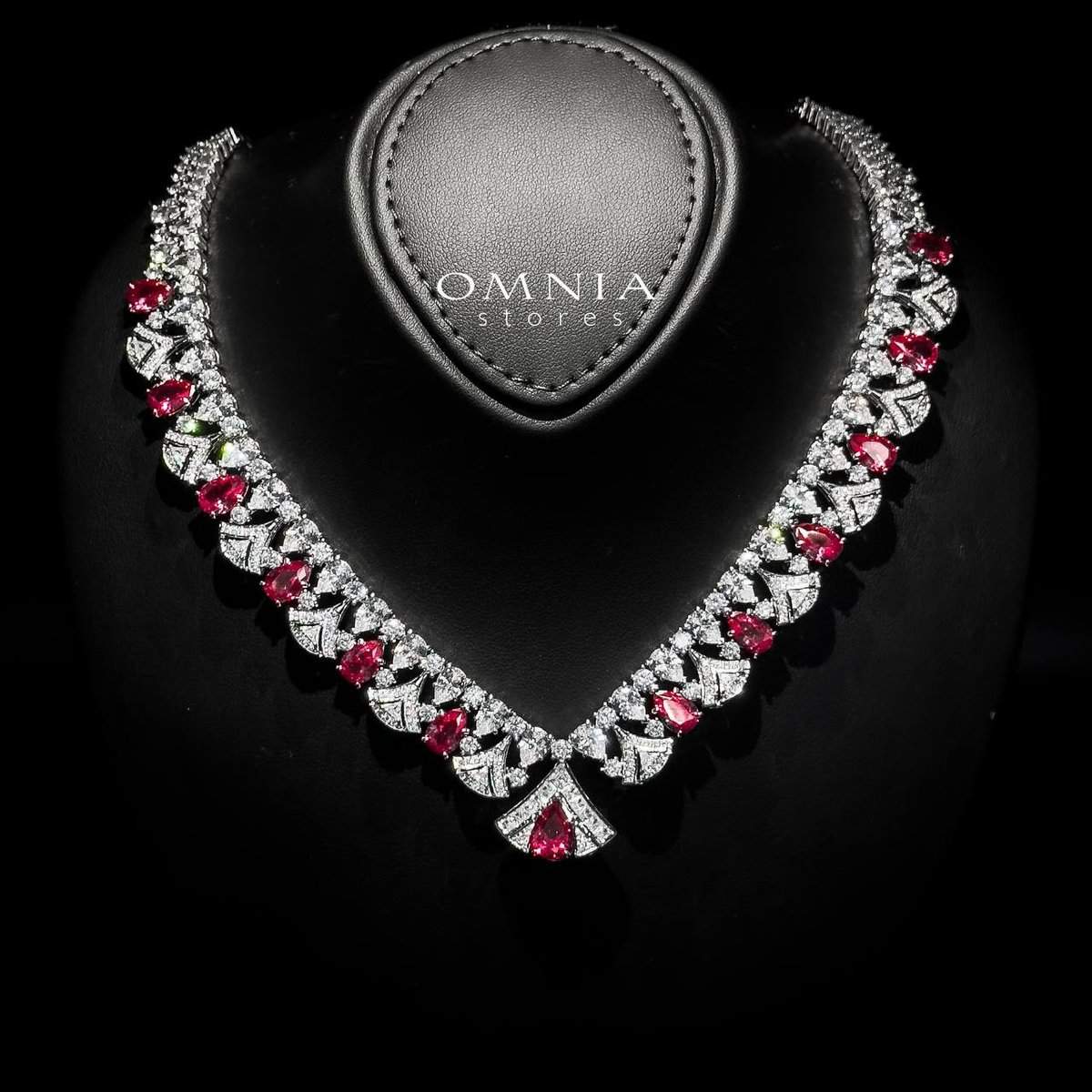 Omnia Elizabeth Maroon & White Luxury Full Jewelry Set