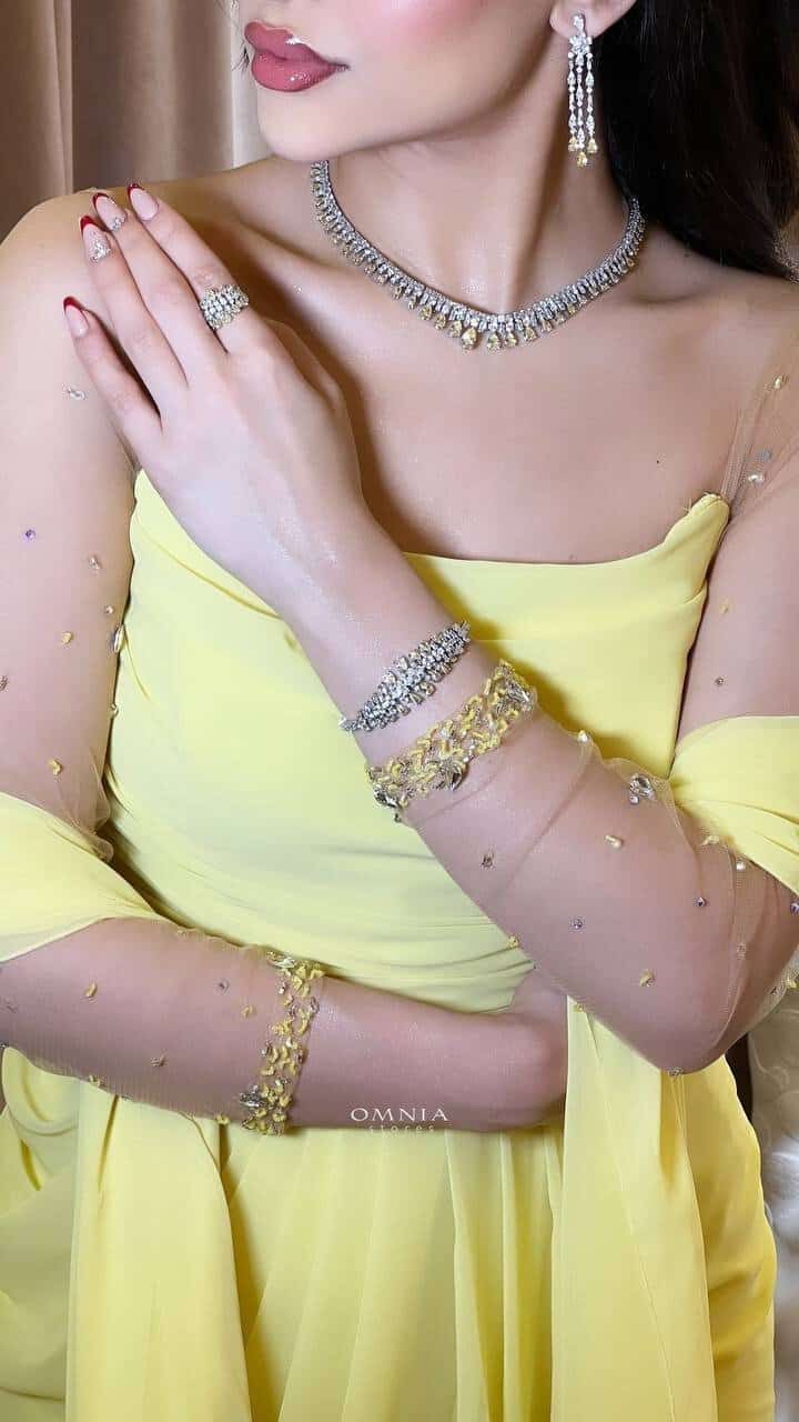 Omnia Nisrine Yellow Bridal Full Set in High Quality Zircon Stone Rhodium Plated