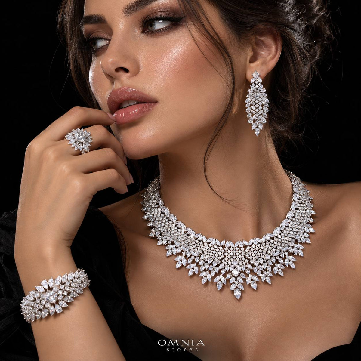 Omnia Olenna White Luxury Bridal Full Set with High Quality Zircon Stone Premium Rhodium Plated