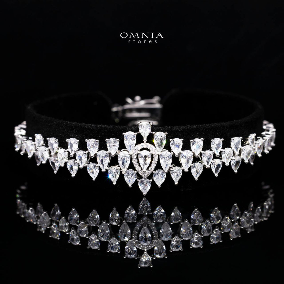 Omnia Alexa bridal bracelet with white zircon stones and rhodium plating