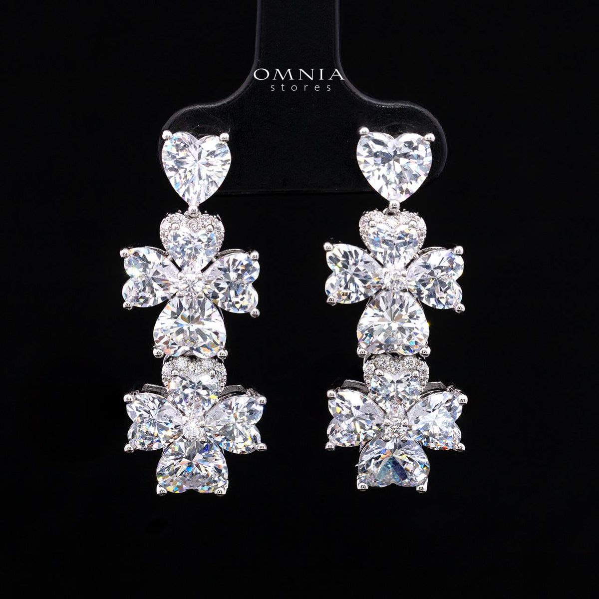 Omnia Alexa bridal earrings with white zircon stones and rhodium plating