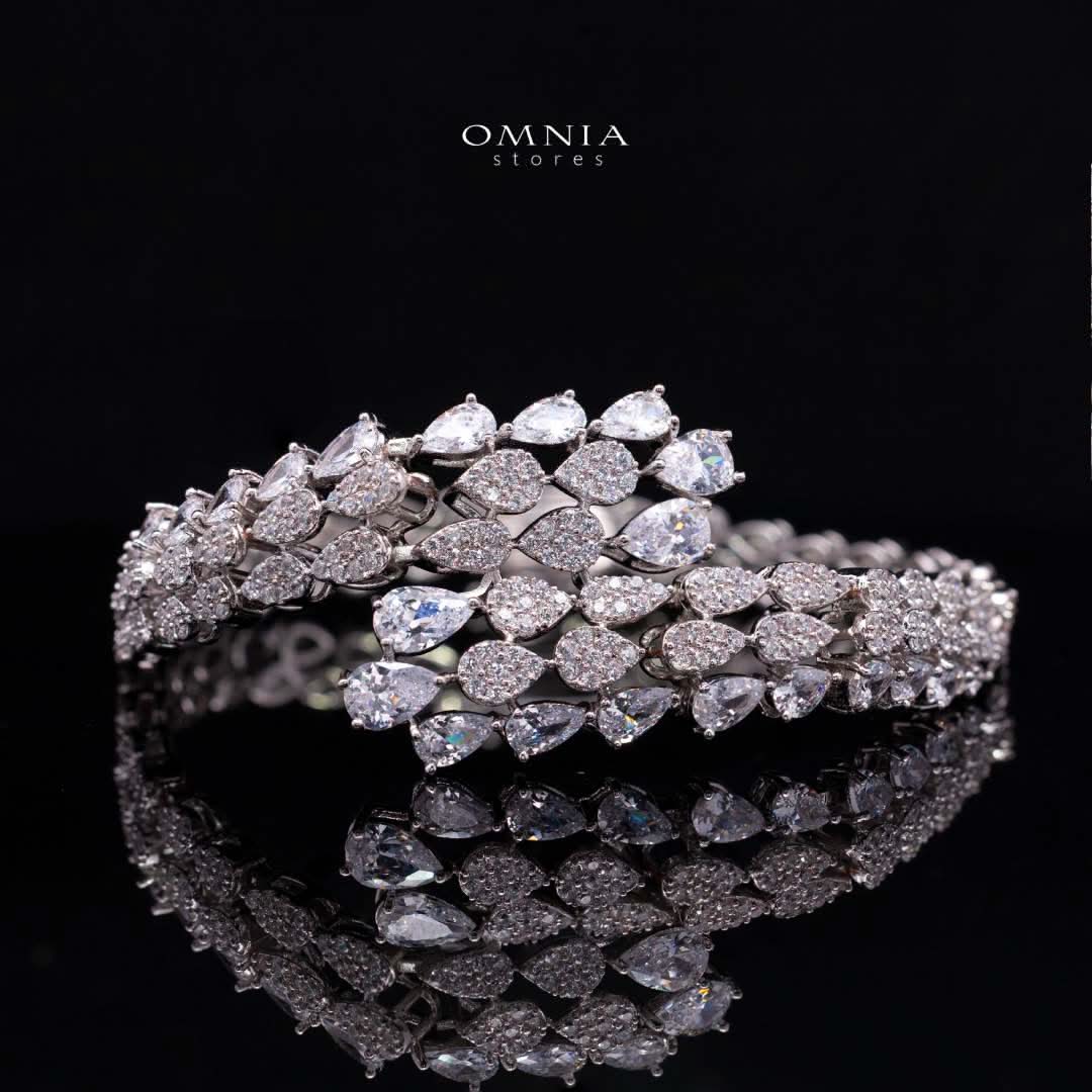 Omnia Fatma bridal bracelet with white zircon stones and rhodium plating