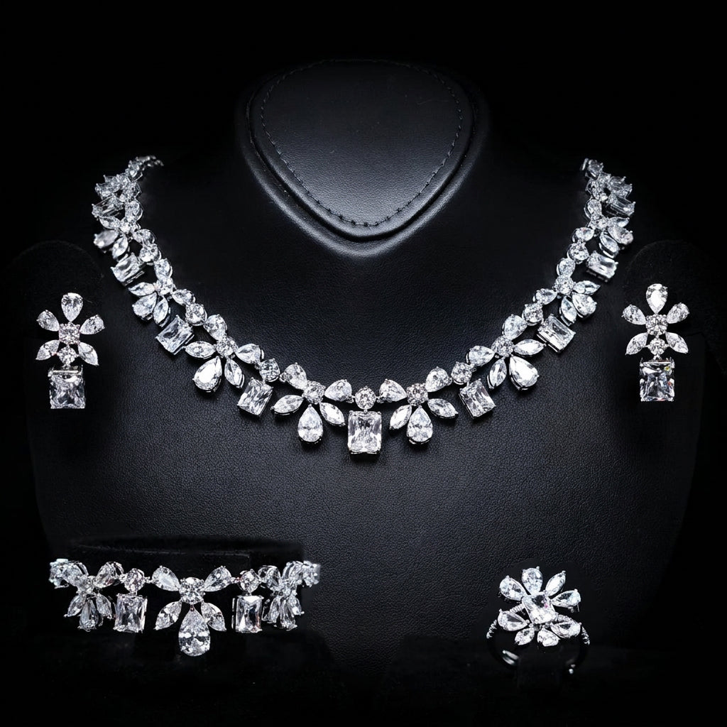 Omnia Rizza white zircon bridal jewellery set