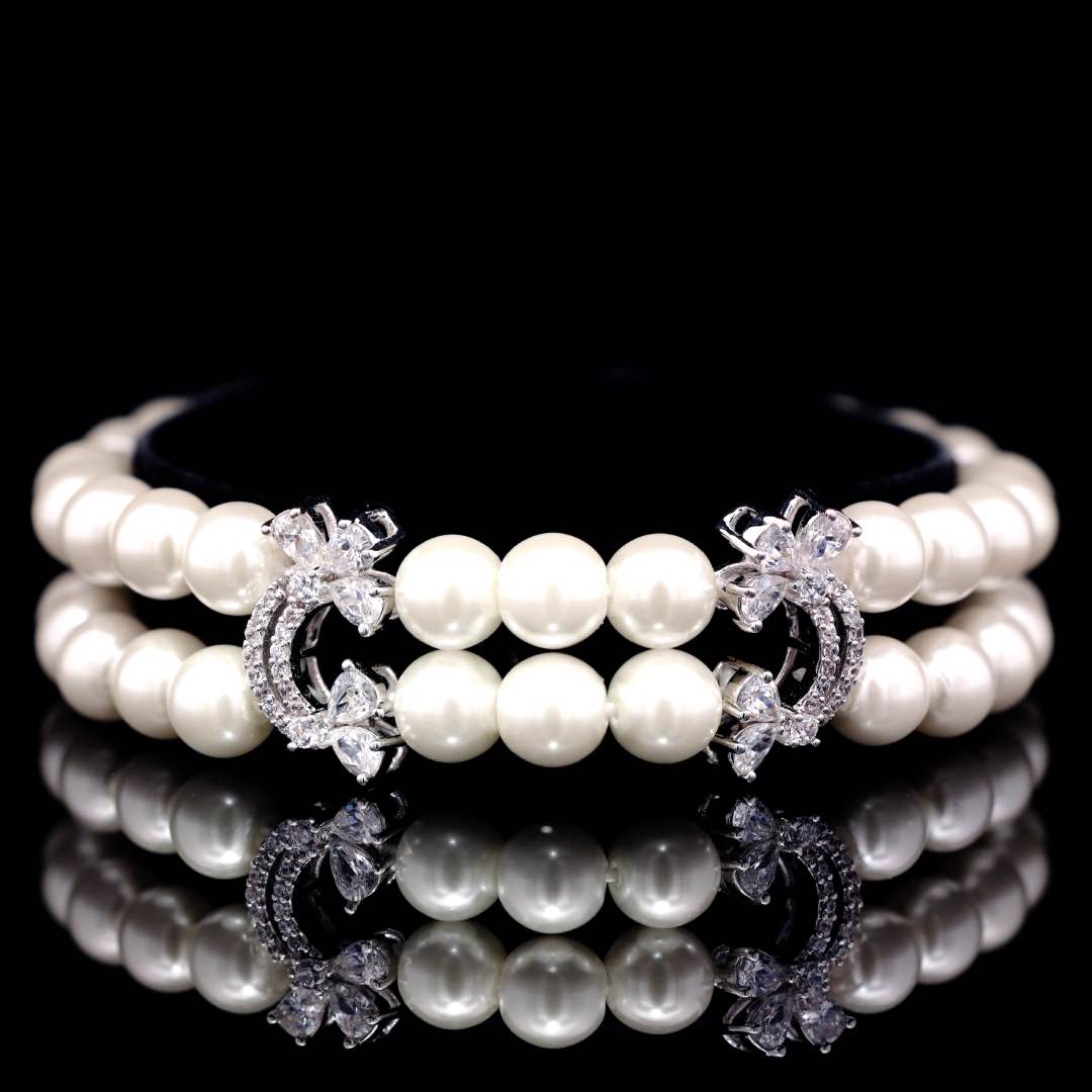 Omnia Sahar pearl bridal bracelet with zircon stones