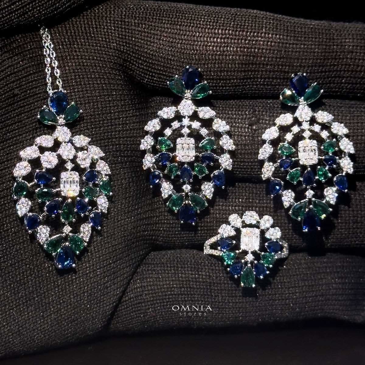 Omnia Ashwaq Green Set Accessories in High Quality Zircon Stone - OMNIASTORES UAE