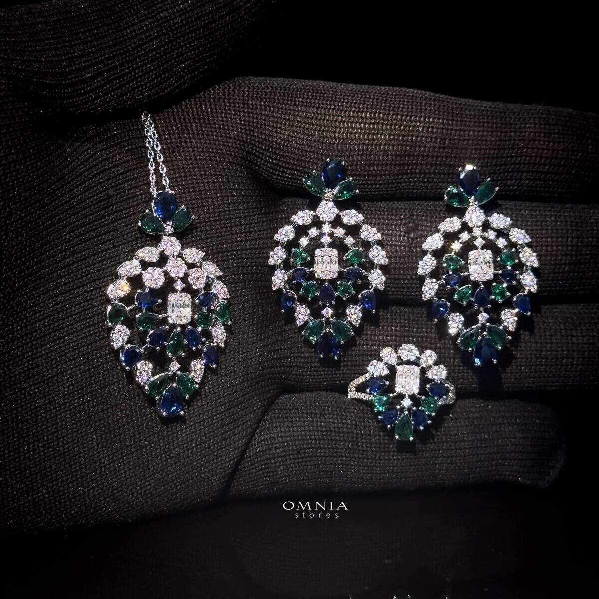 Omnia Ashwaq Green Set Accessories in High Quality Zircon Stone - OMNIASTORES UAE