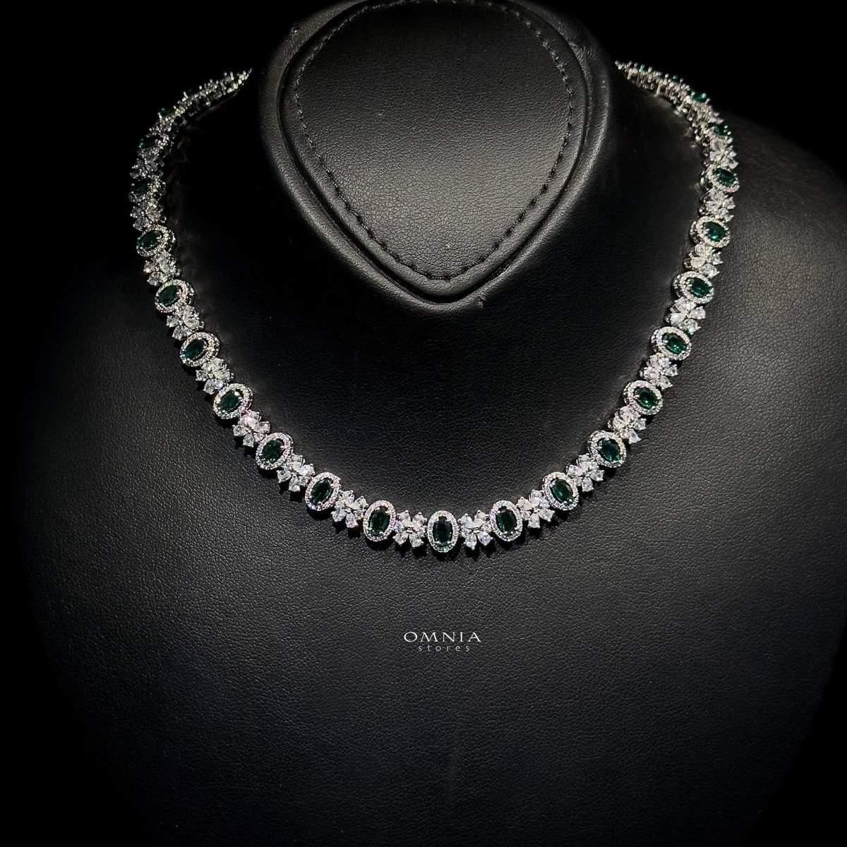 Omnia Mira Green Bridal Full Set in High Quality Zircon Stone Premium Rhodium Plated - OMNIASTORES UAE
