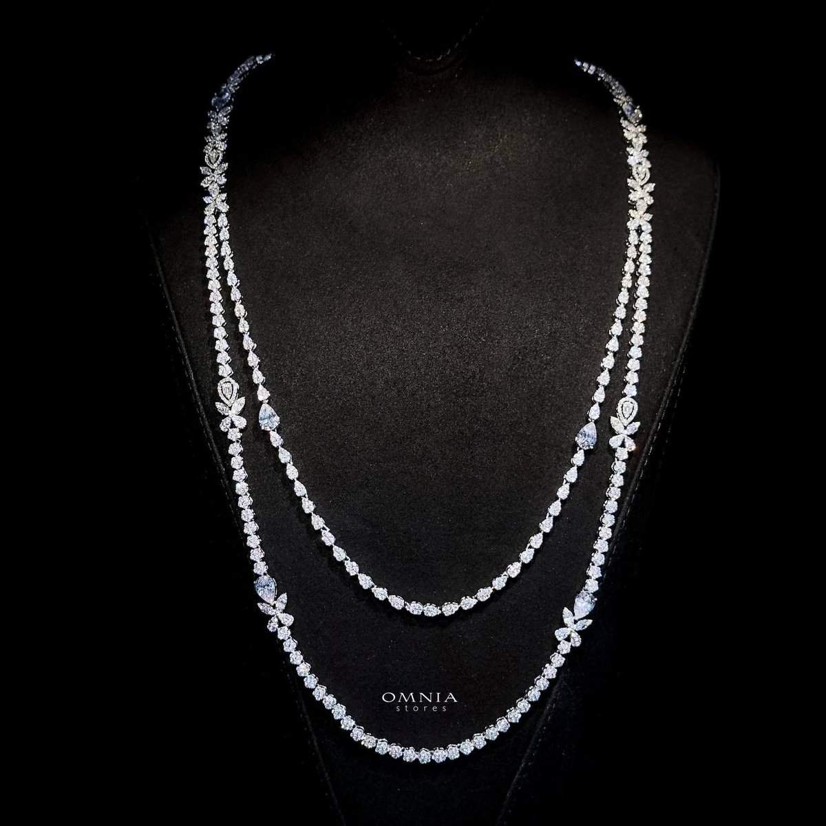 Omnia Yaza Bridal White Long chain Set High Quality Zircon Stone In Rhodium Plated(size 16 only available in ksa)