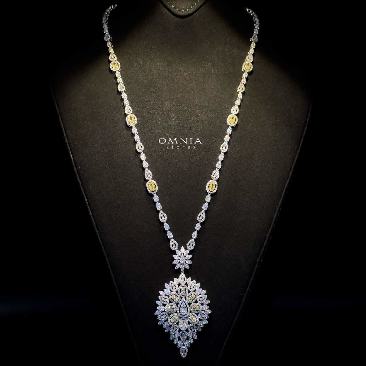 Omnia hasmaa Bridal Long chain Set Accessories High Quality Zircon Stone In Rhodium Plated - OMNIASTORES UAE