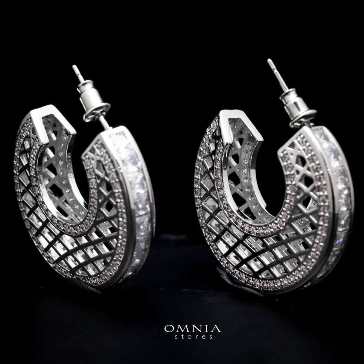 Omnia Joud White Earrings in High Quality Zircon Stone Rhodium Plated - OMNIASTORES UAE