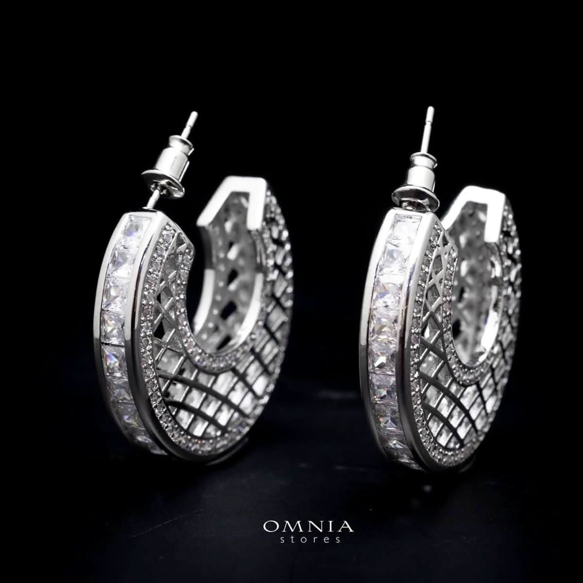 Omnia Joud White Earrings in High Quality Zircon Stone Rhodium Plated - OMNIASTORES UAE