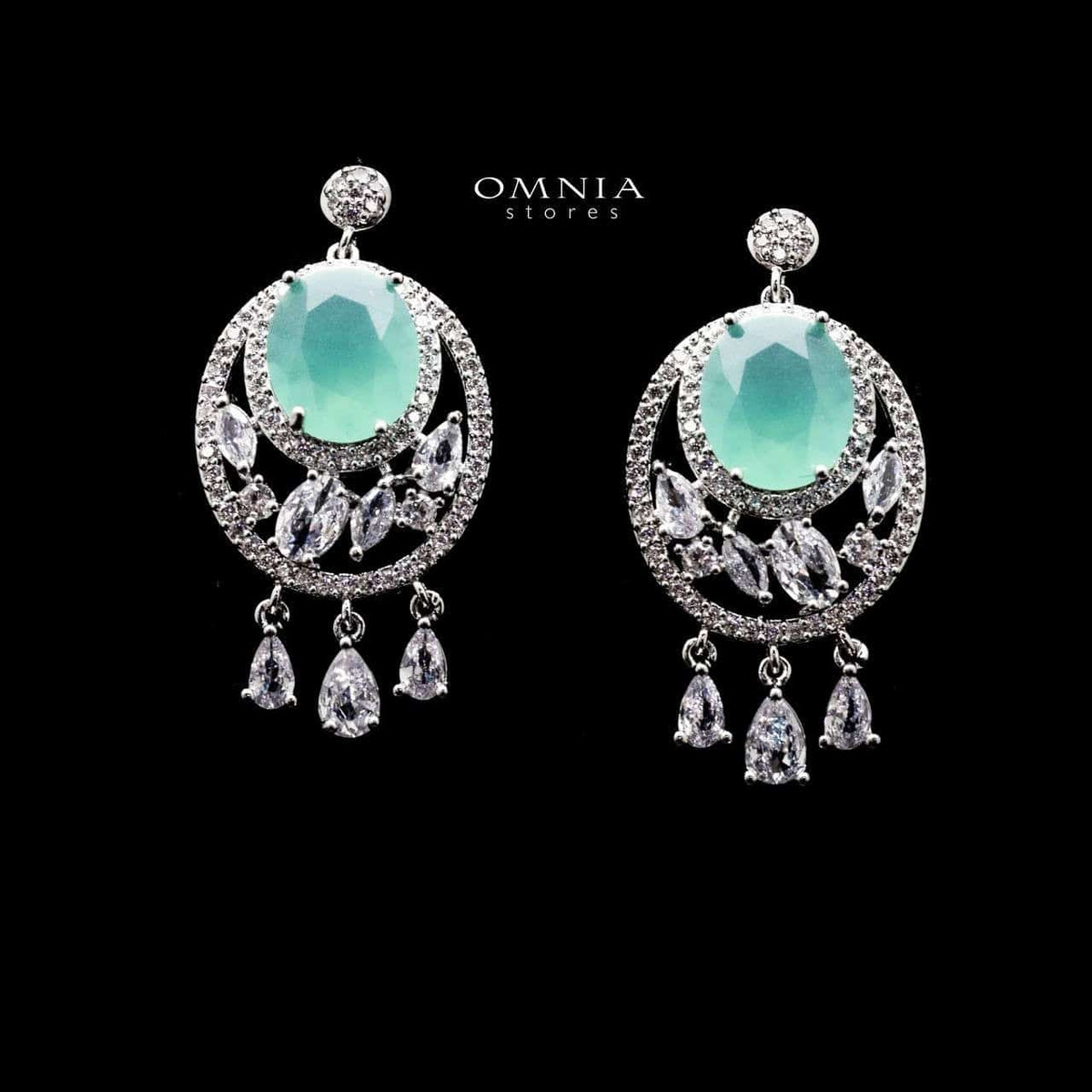 Omnia Rola Aqua Drop Earrings with White Zircon Accents in High Quality Rhodium Plated - OMNIASTORES UAE
