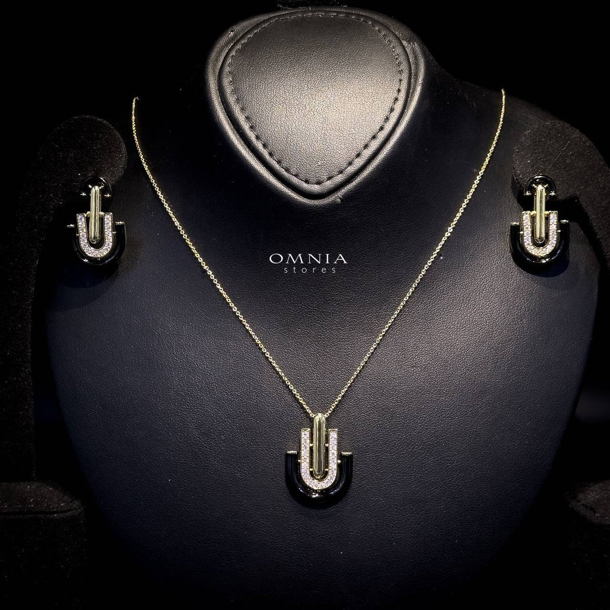 Omnia Andy Black Set Accessories in High Quality Zircon Stone Rhodium Plated - OMNIASTORES UAE