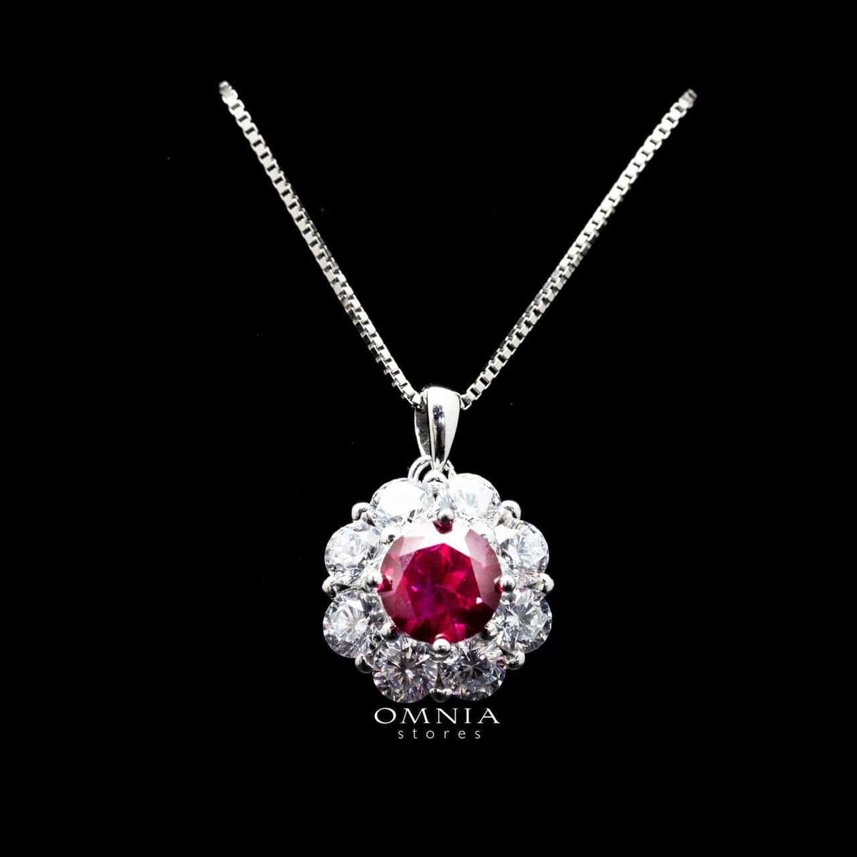 Omnia Mashael Red Pendant Necklace in 92.5 Silver with High Quality Simulated Diamonds - OMNIASTORES UAE